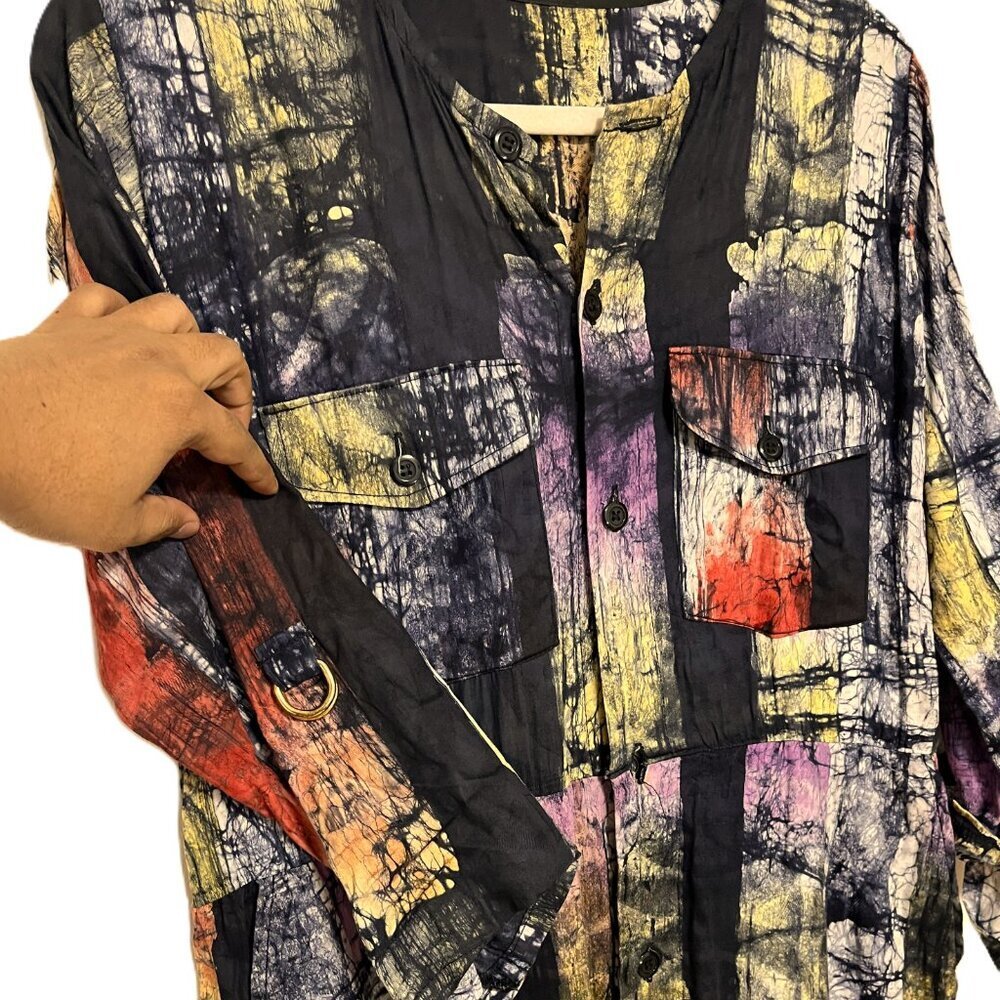 Tie Dye fun print oversized jumpsuit overall utility suit hand dyed batik fabric - Picture 5 of 13